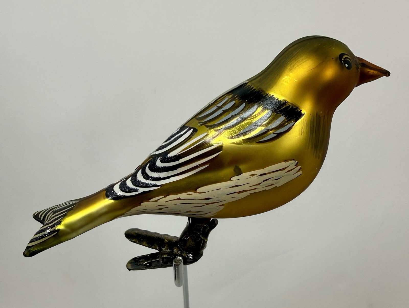 VTG Yellow Bird Goldfinch Mercury Glass Clip on Christmas Ornament Hand Painted