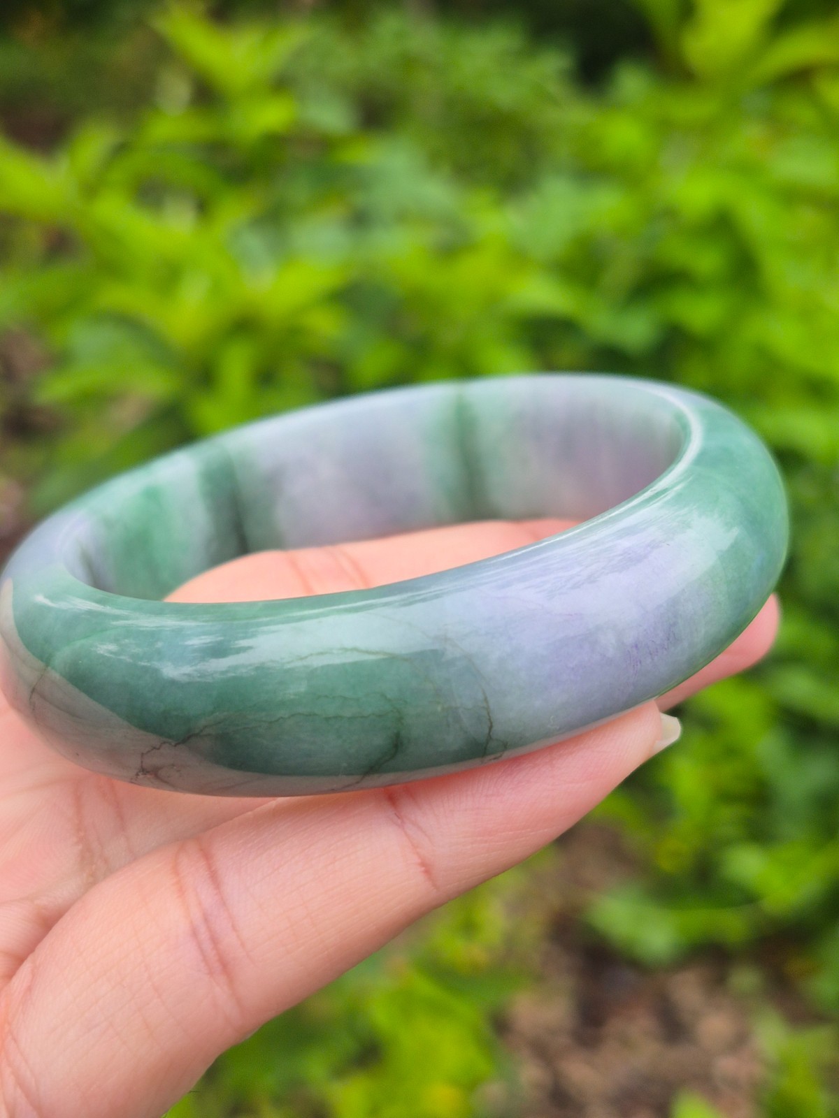 Grade A Green Lavender Purple Jade Bangle Bracelet Natural Jadeite 58mm Medium