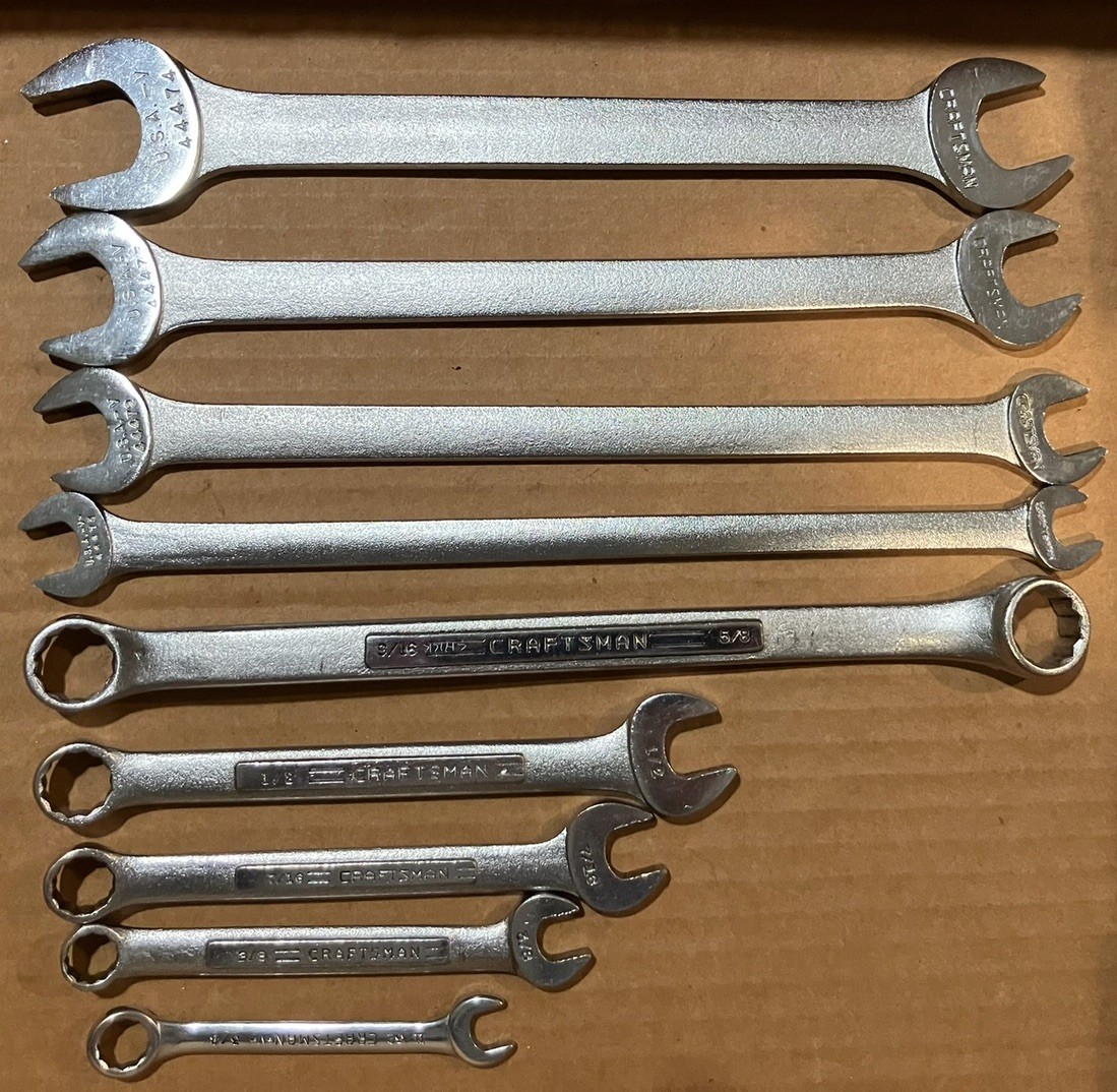 VINTAGE CRAFTSMAN WRENCHES VARIETY OF 9 V44475-4-3-2(7/8-3/8) PLUS 5(12/32-9/16)