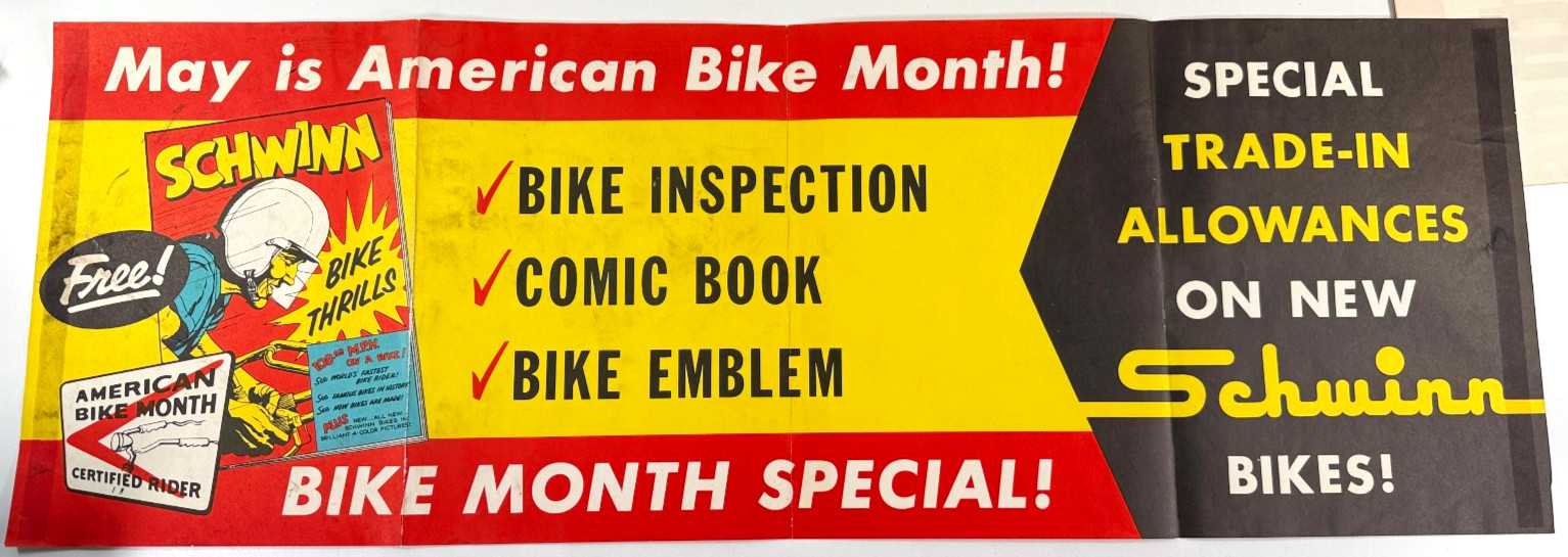 RARE vtg 1958 Schwinn Bike Thrills Advertising Store Display paper banner sign RARE vtg 1958 Schwinn Bike Thrills Advertising Store Display paper banner sign