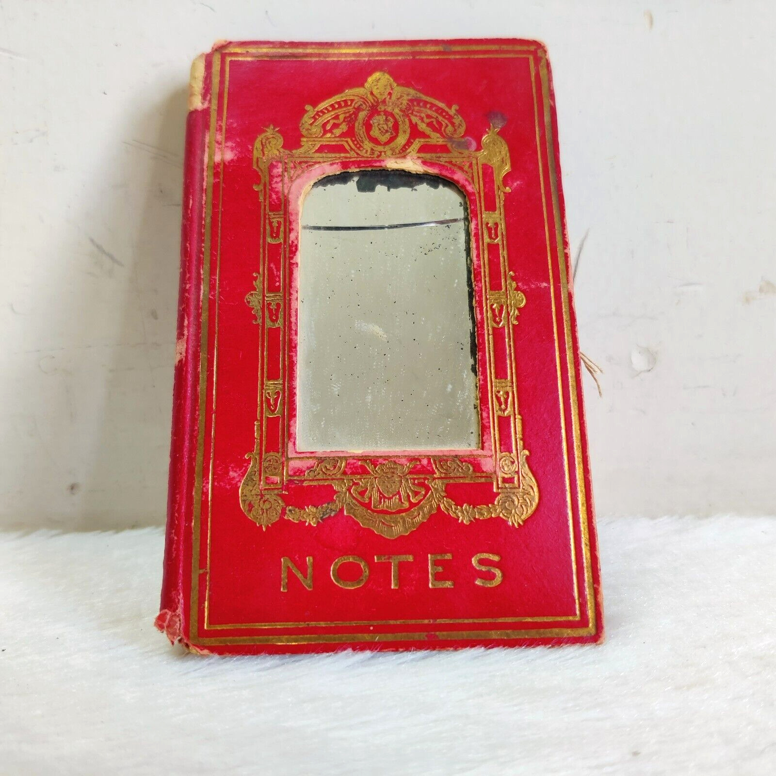 1902 Vintage Red Compact Notes Book Calendar Mirror Germany Decorative B94
