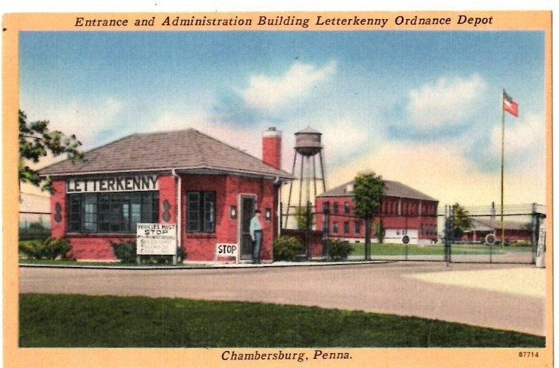 Postcard Entrance & Admin Building Letterkenny Ordnance Depot Chambersburg PA