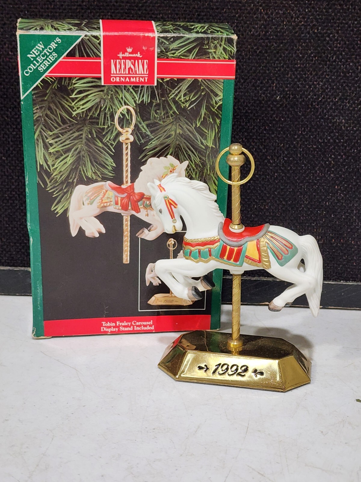 1992 Tobin Fraley Carousel Horse with Stand Hallmark Keepsake Ornament IN BOX