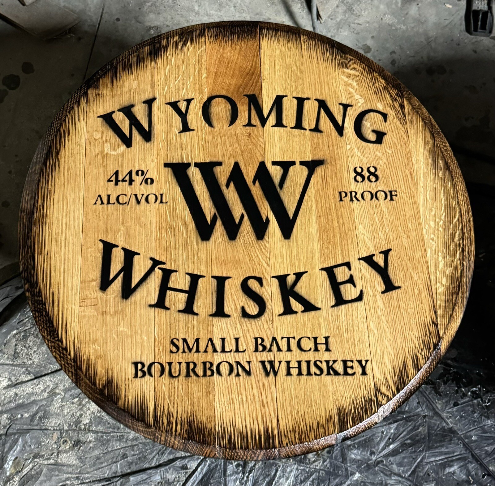 Wyoming Whiskey  Bourbon Barrel Reclaimed Authentic Head 21” Dia.