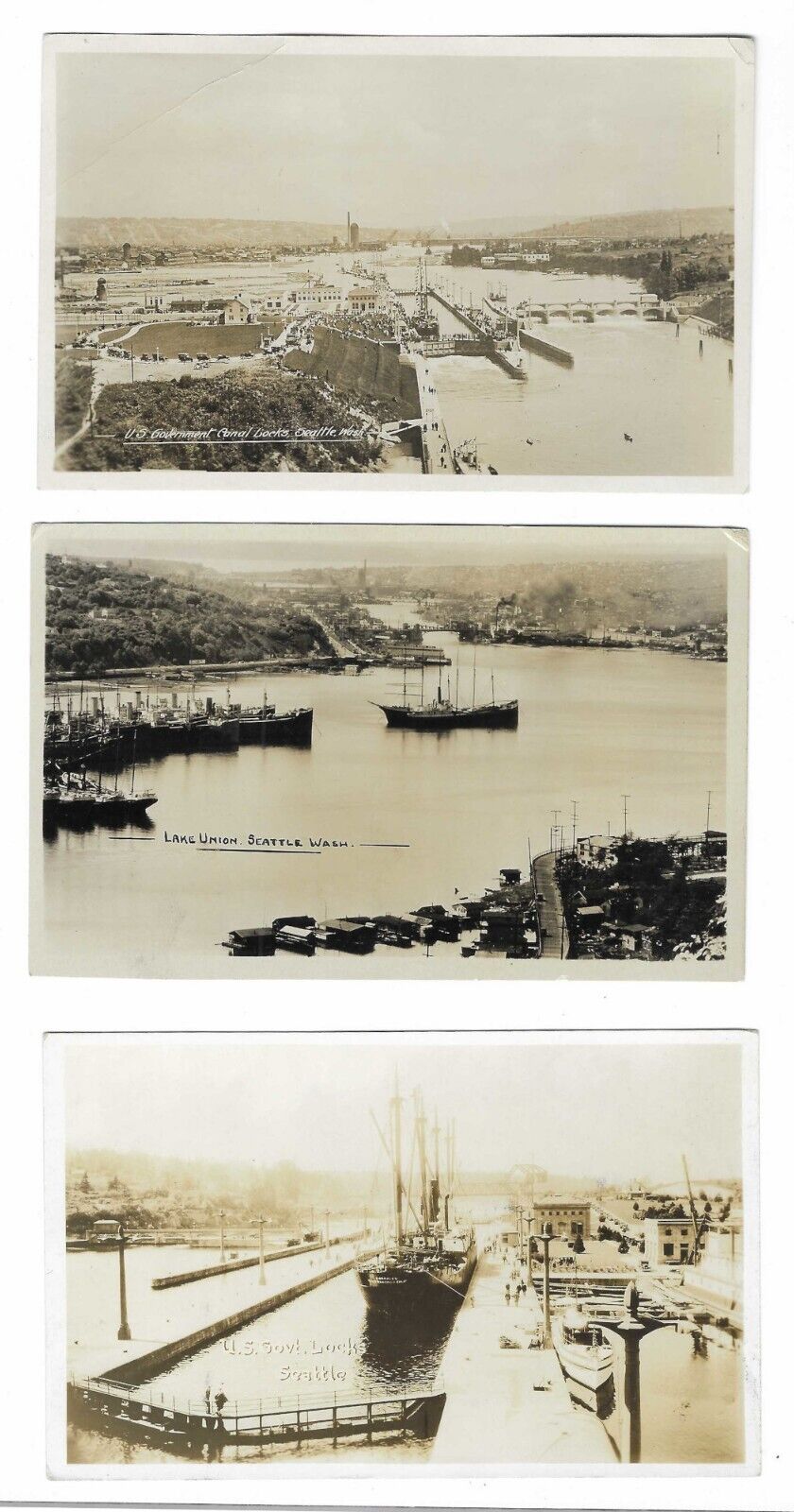 Vintage RPPC Seattle Lake Union Government  Locks Maritime Postcards