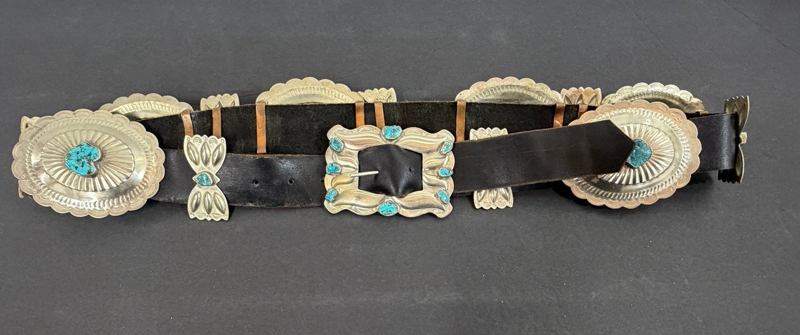 Vintage Southwestern Concho Belt Turquoise Color Stones 49