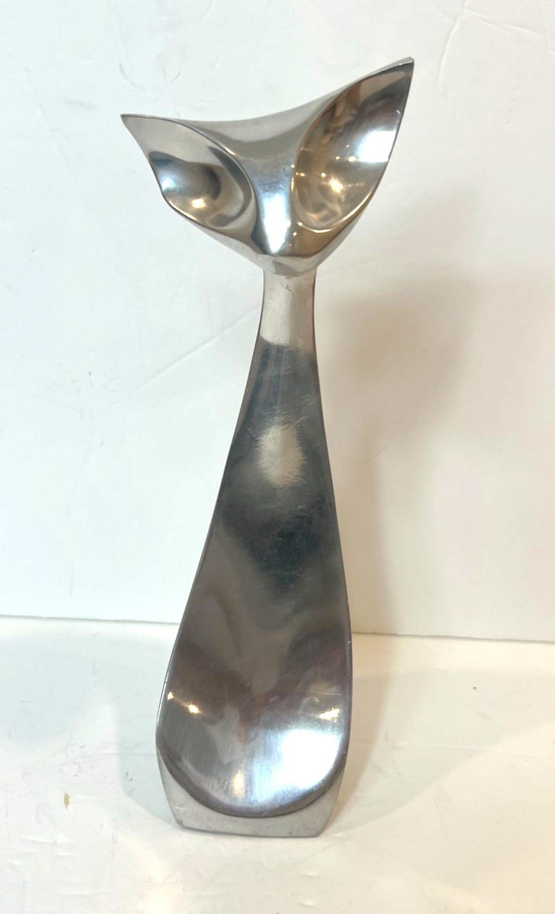 Rare Vintage Signed Richard Myklebust Nambe Cat Mid-Century Modern Aluminum 1960