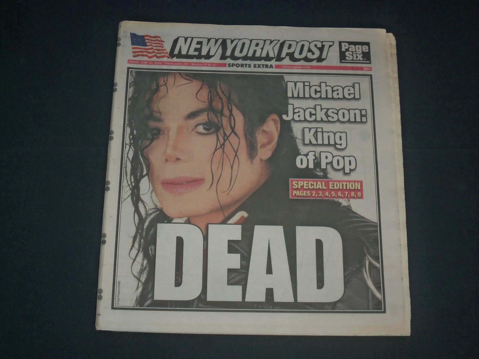 2009 JUNE 26 NEW YORK POST NEWSPAPER - MICHAEL JACKSON DEAD- 1958-2009 - NP 1741