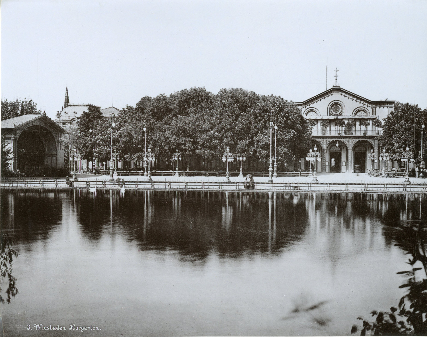 Germany, Wiesbaden, Kurgarten Vintage Photomechanical Print 20x26 Circa