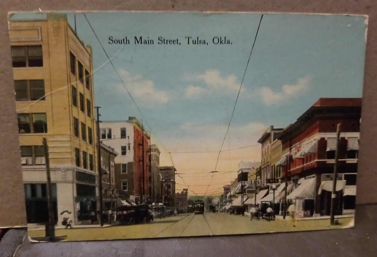TULSA OK SOUTH MAIN STREET VIEW original postcard OKLAHOMA 1913 Used