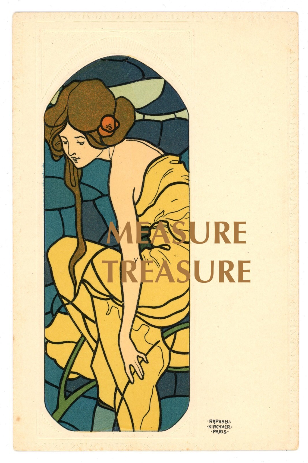 1890\'S RARE RAPHAEL KIRCHNER GIRL STAINED GLASS WINDOW 2 EMBOSSED Postcard P67