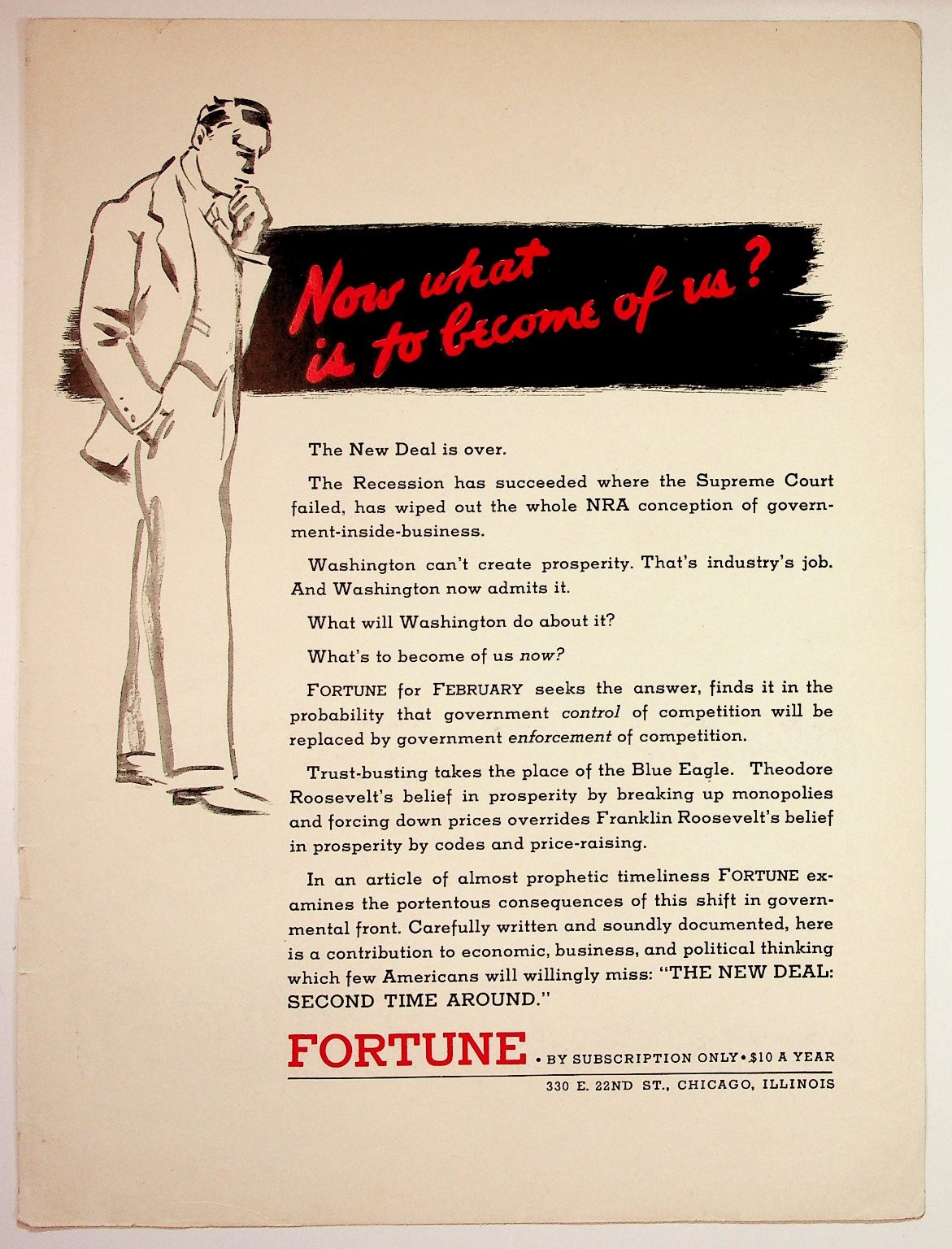 Vintage 1930s Fortune Magazine Ad NRA New Deal Depression Era Ephemera
