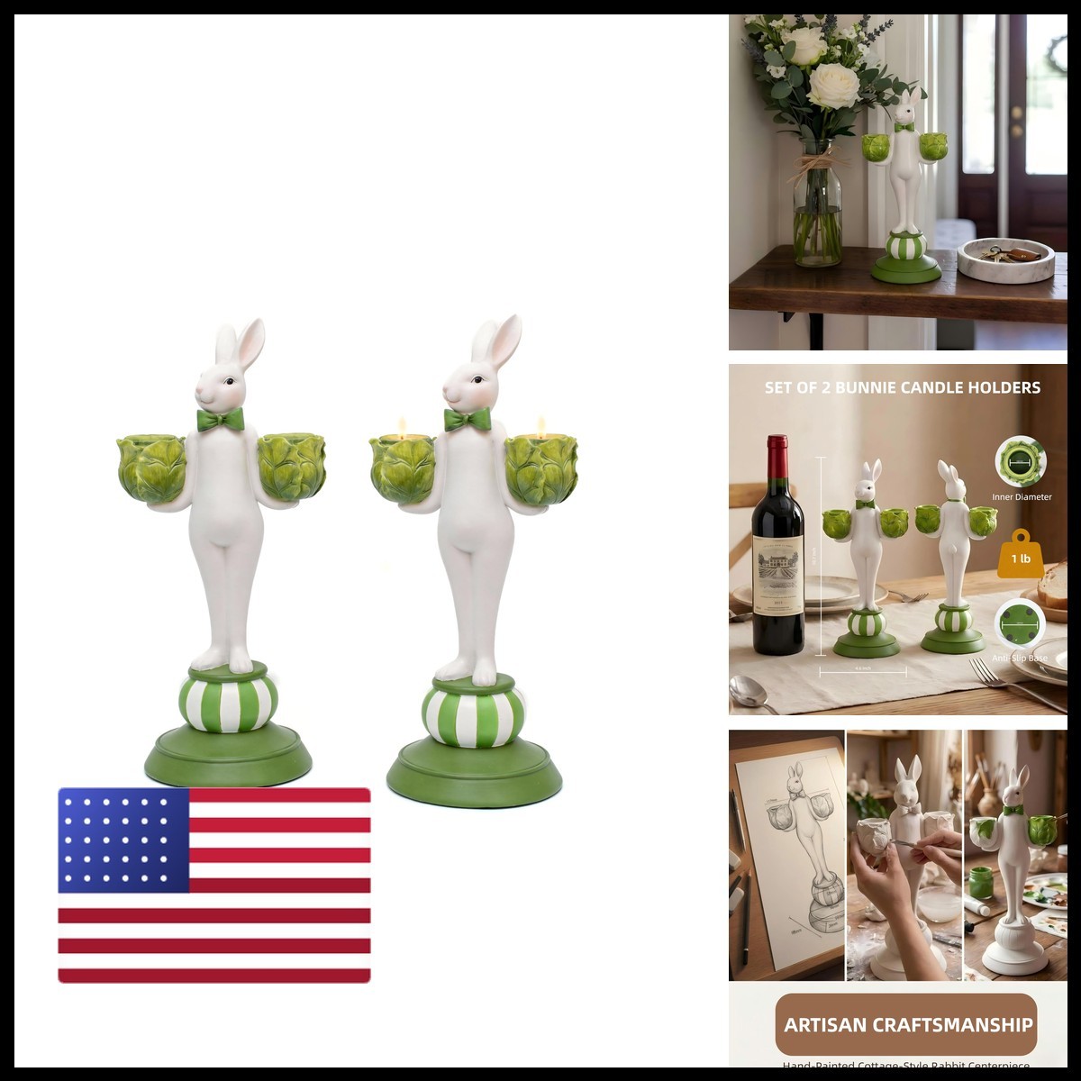 Lune cle Bunny Taper Candle Holders Set of 2