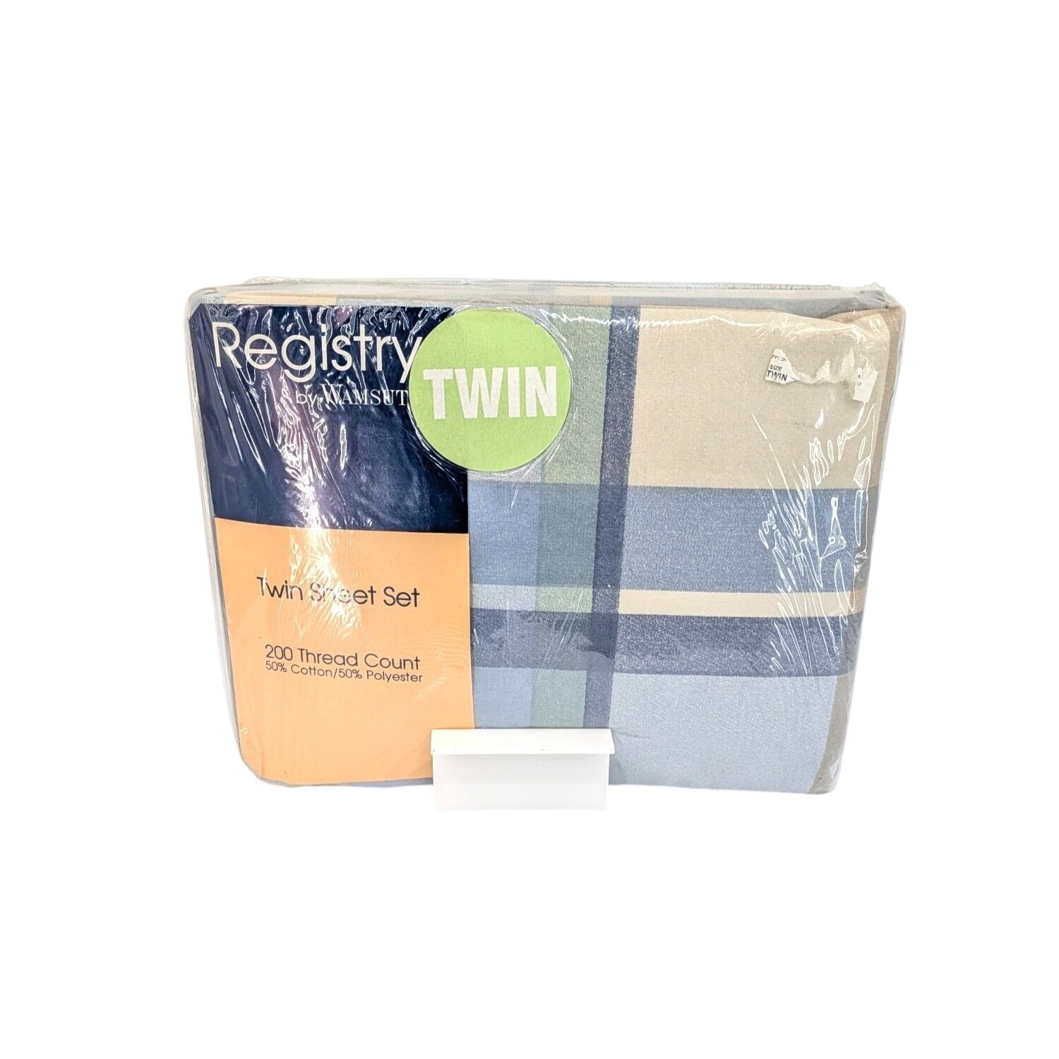 Vtg Registry Wamsutta Twin Sheet Set Plaid 200 Thread Count Coastal USA Sealed