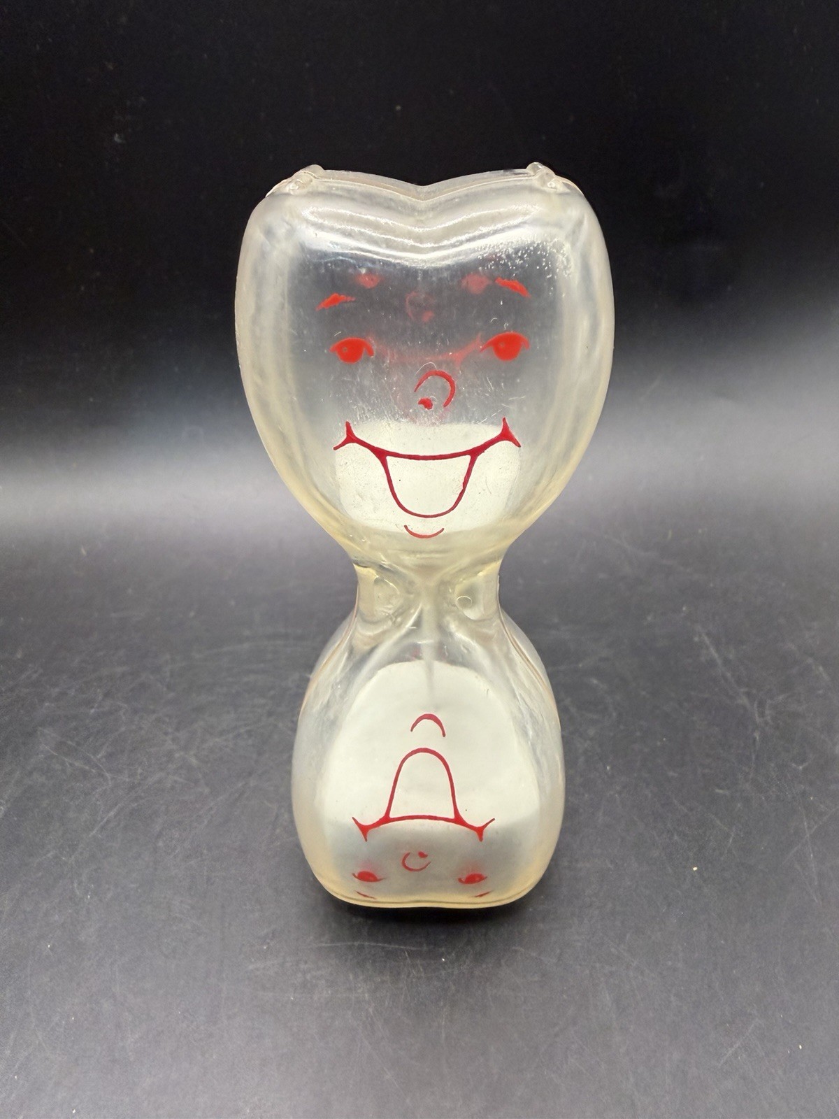 Vintage Clear Plastic Tooth Shape Sand Timer Hourglass Red Happy Face Dental 