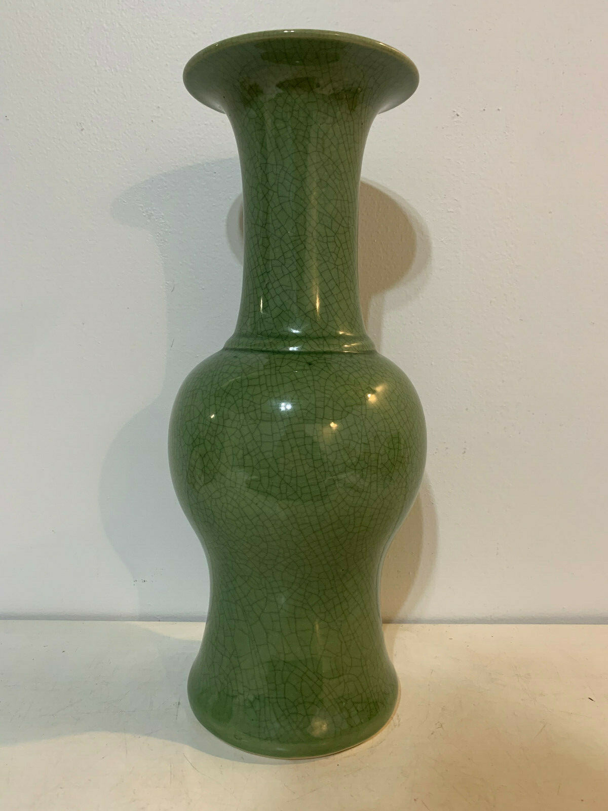 Vtg Japanese Celadon Crackled Glaze Baluster Form Porcelain Vase Impressed Mark Vtg Japanese Celadon Crackled Glaze Baluster Form Porcelain Vase Impressed Mark