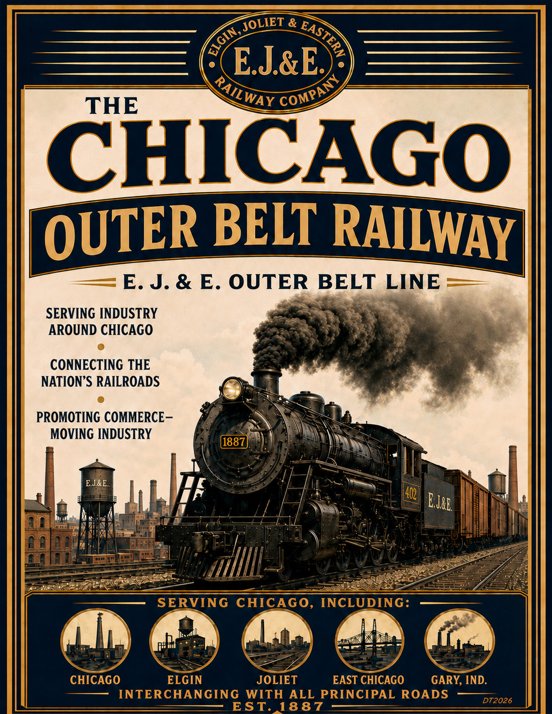 Chicago EJ&E Railway outer belt railroad trave art vintage style 11\