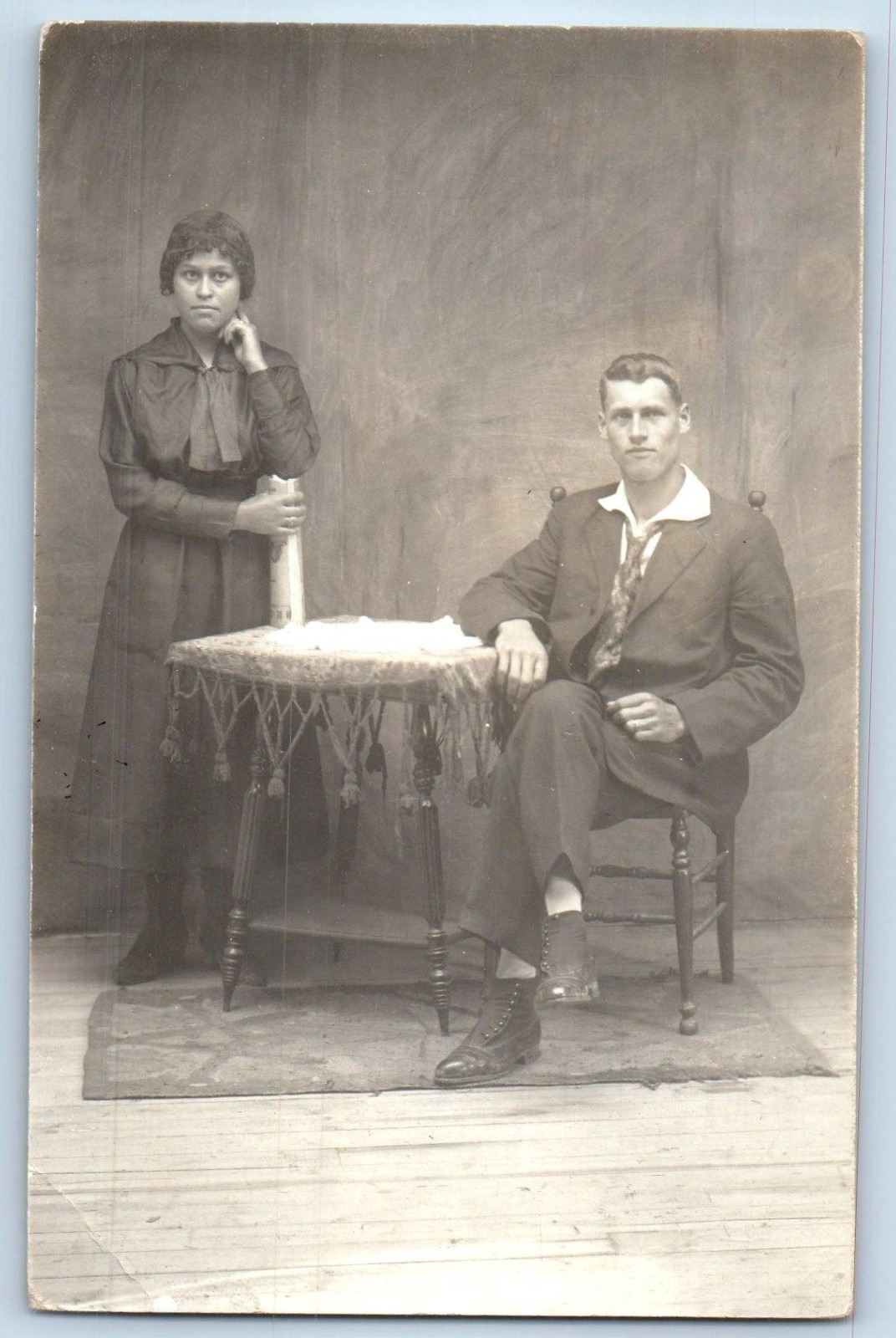 c1910\'s Man Black American Woman Studio RPPC Photo Unposted Antique Postcard c1910\'s Man Black American Woman Studio RPPC Photo Unposted Antique Postcard