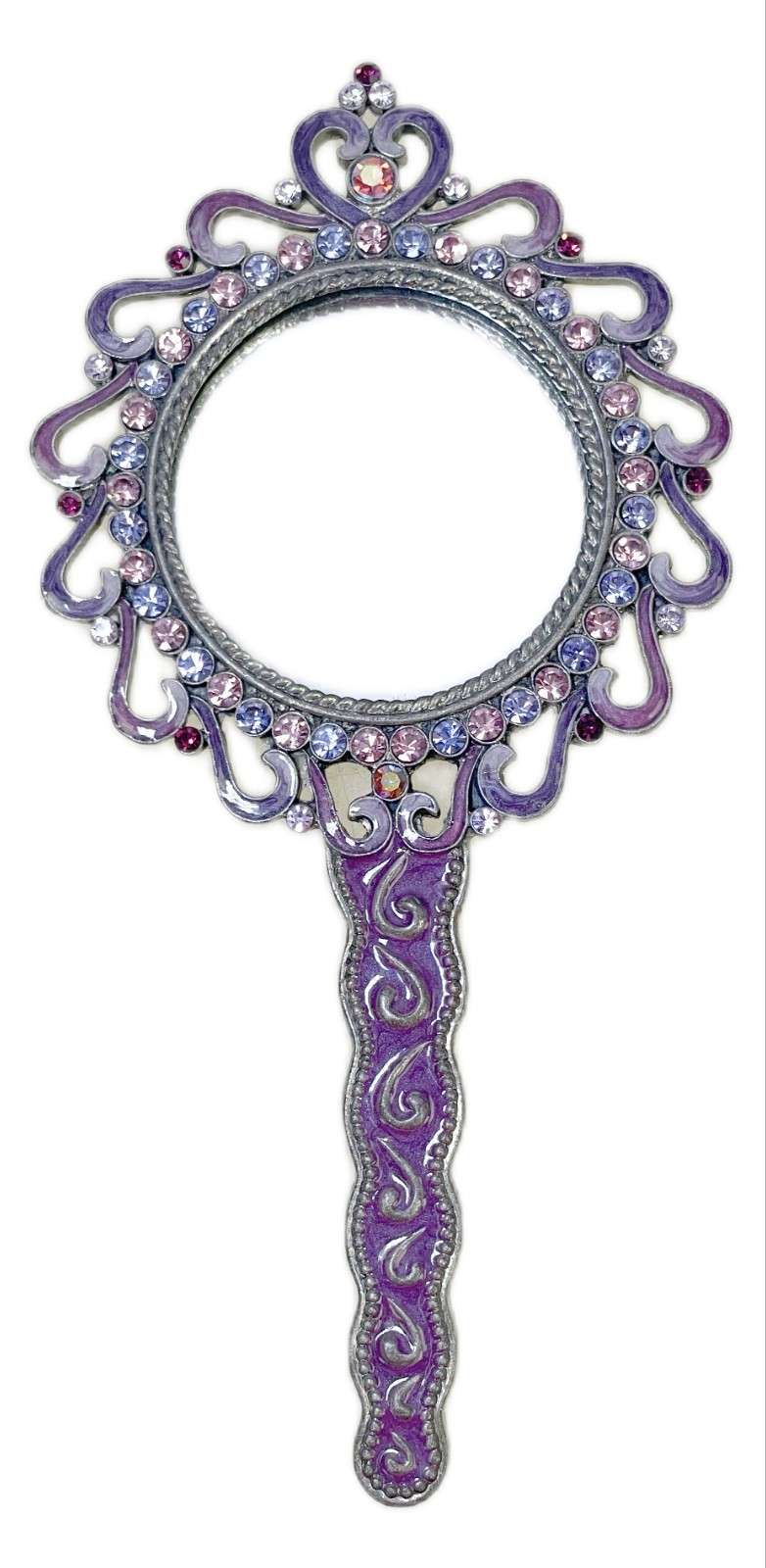 8.5” Purple Enameled Metal Hand Mirror Vanity