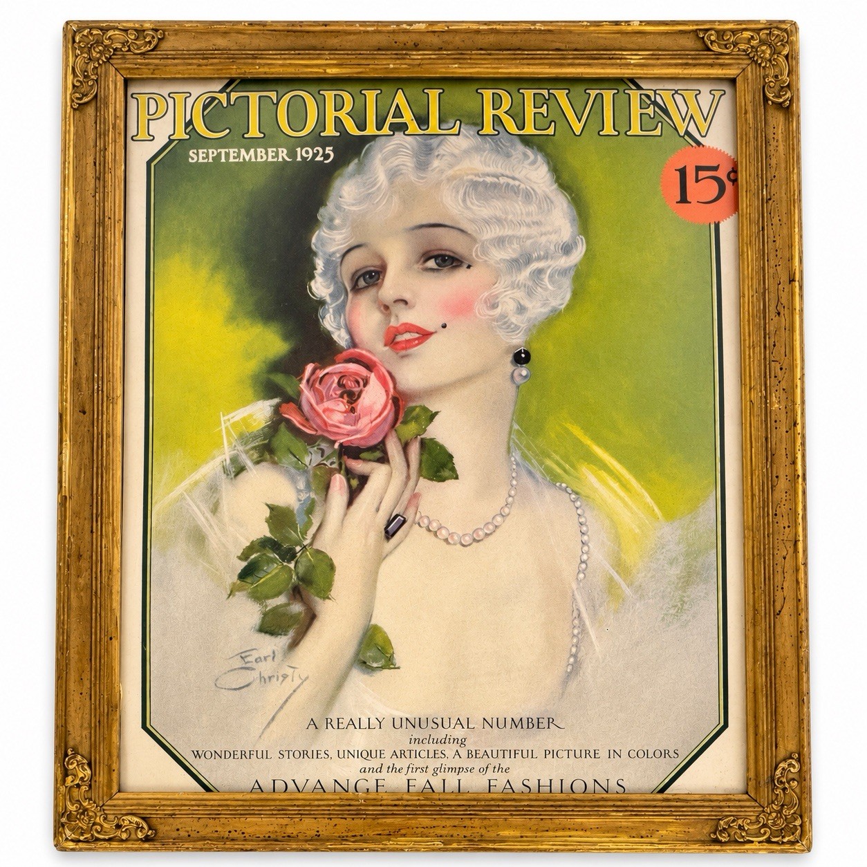 Antique 1925 Pictorial Review Earl Christy Art Deco Flapper C.D. Peacock Framed