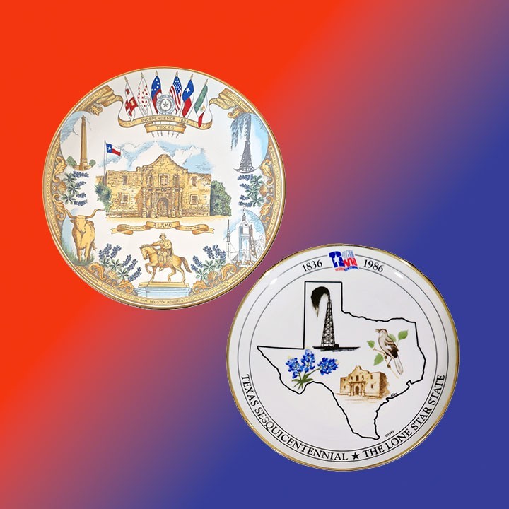 Two Texas Commemorative Plates: (1-Caverswall) Fine Bone China (1984) and (1985) Two Texas Commemorative Plates: (1-Caverswall) Fine Bone China (1984) and (1985)