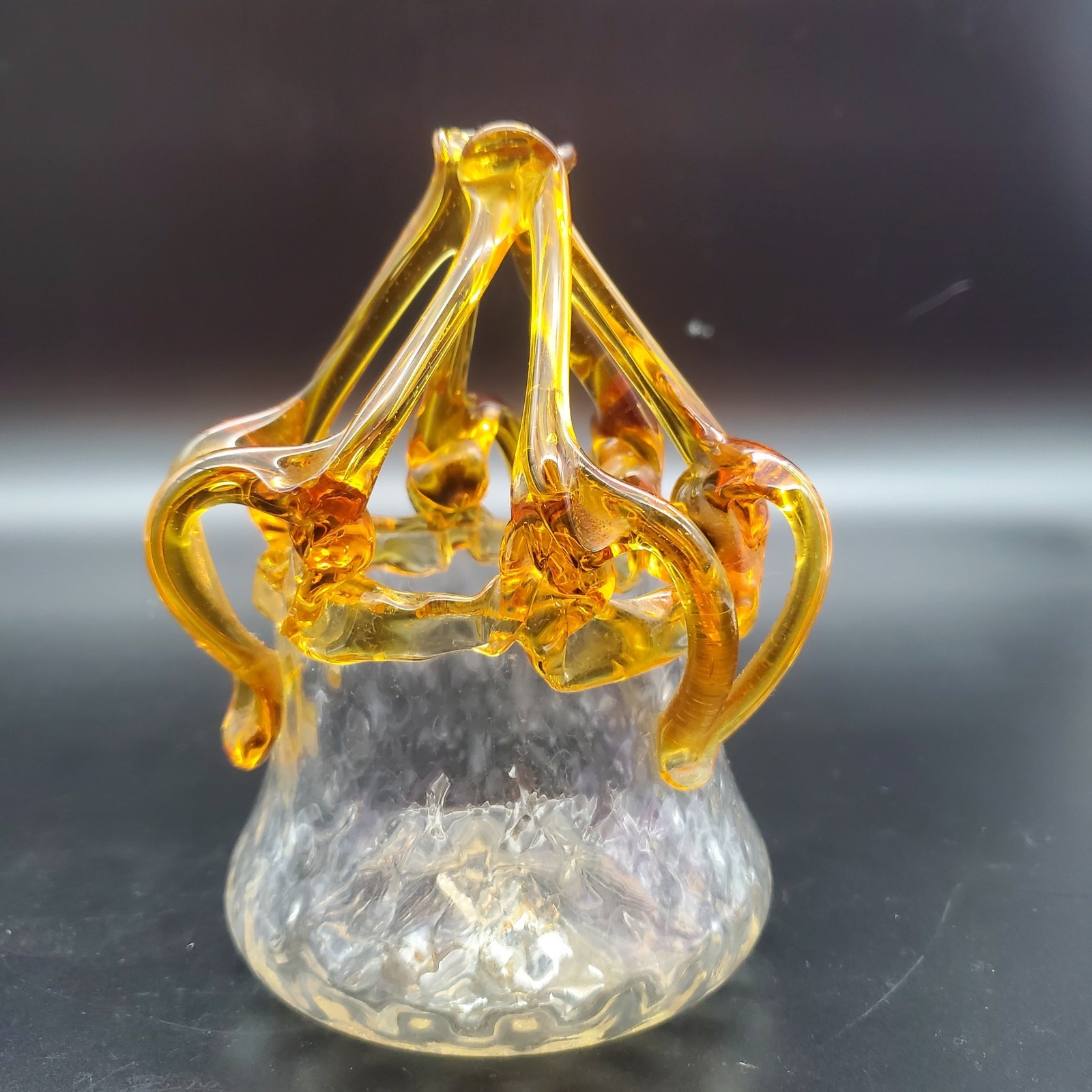 Vintage Hand Blown Amber w/ Clear Glass Vase Organic Molten Design Studio Decor