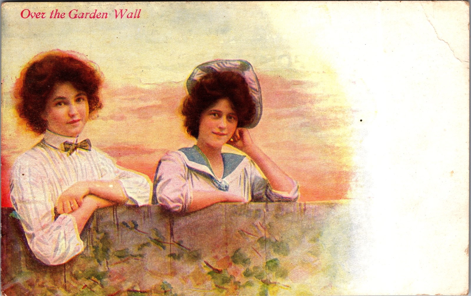 1909 Postcard Over the Garden Wall Two Young Women Bonny Doon California