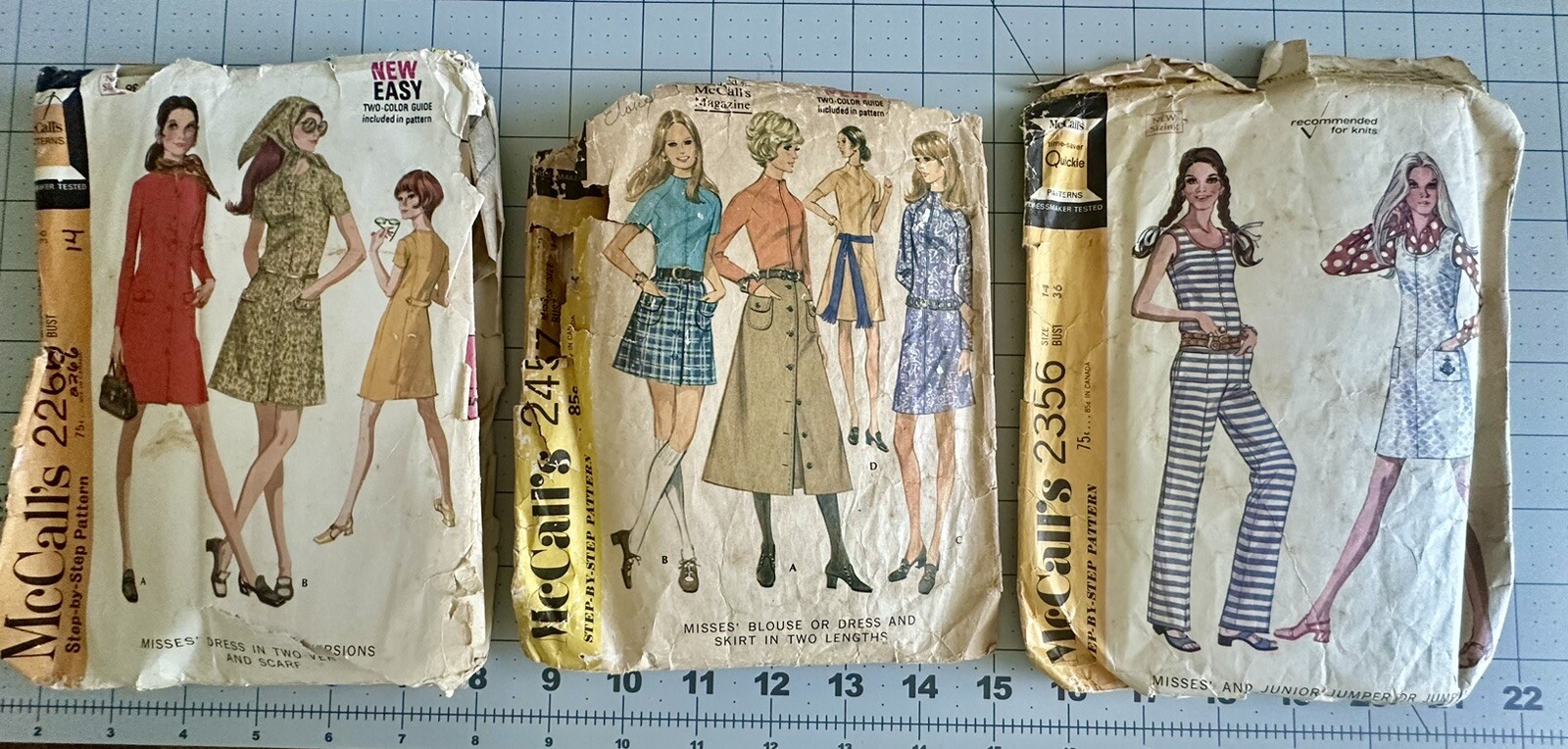 Vtg 1970 McCalls Sewing Patterns Lot Of 3 Miss Sz 14 Cut 2266,2457,2356 Jumpsuit