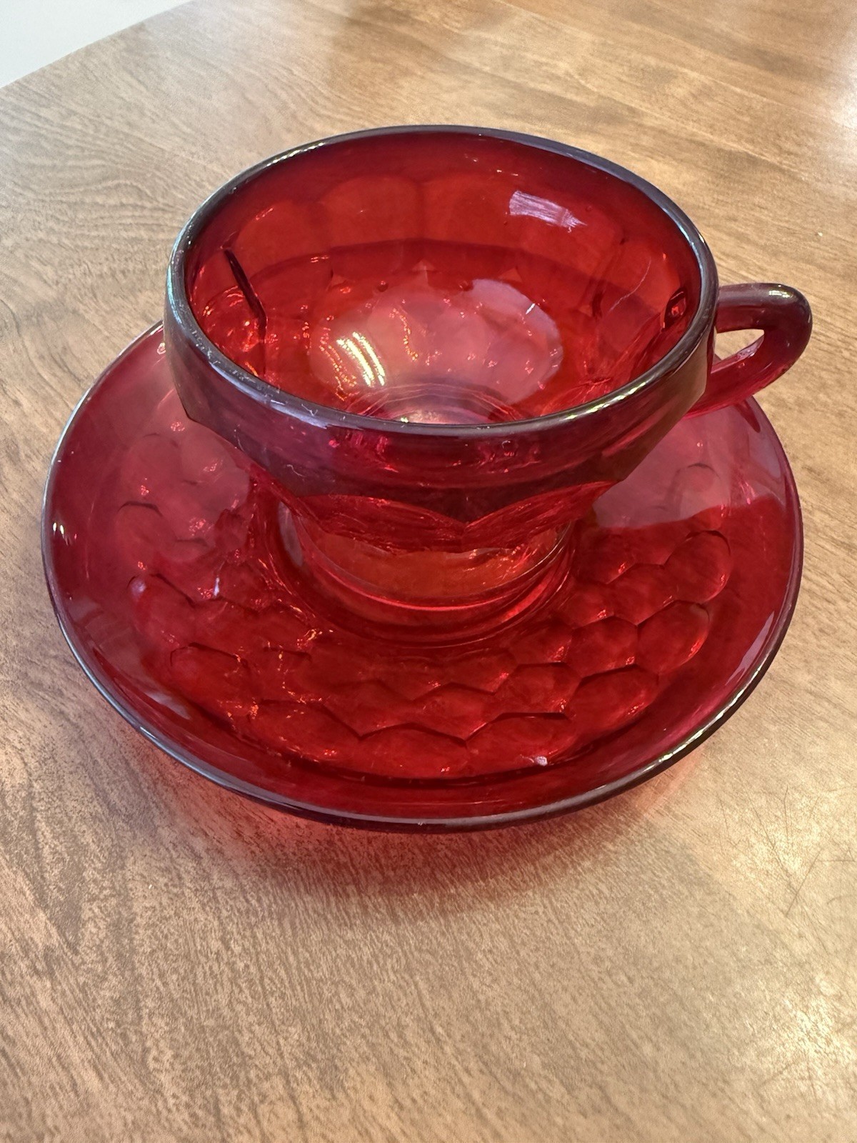 Anchor Hocking Royal Ruby Red Bubble Cup & Saucer Vintage Anchor Hocking Royal Ruby Red Bubble Cup & Saucer Vintage