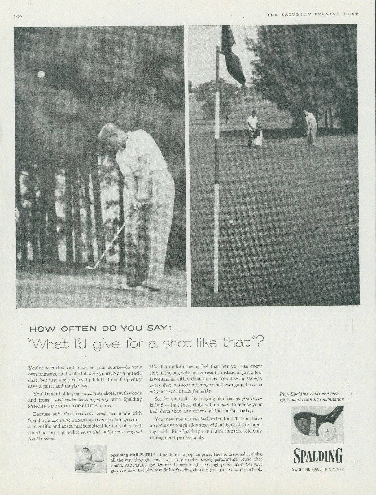 1956 Spalding Top-Flite Golf Clubs Vintage Print Ad Synchro-Dyned Par-Flites SP1