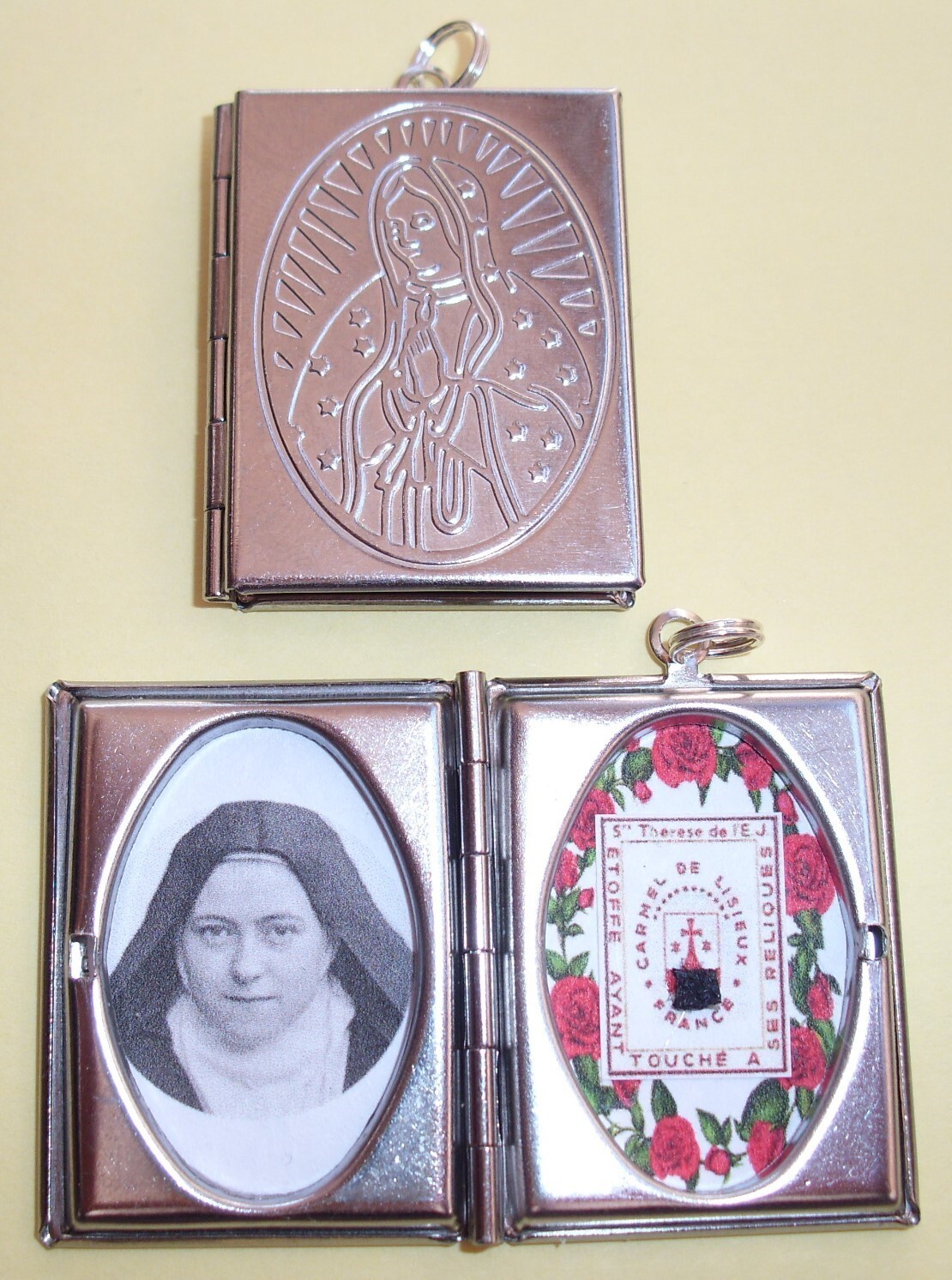 Saint Therese of Lisieux with Virgin Mary relic locket--Beautiful