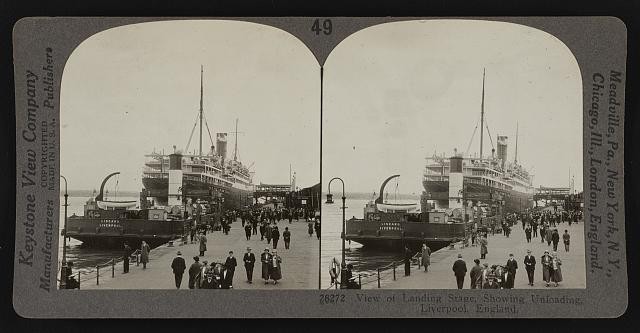 Liverpool England 1900s Landing Stage Unloading Steamship Harbor View