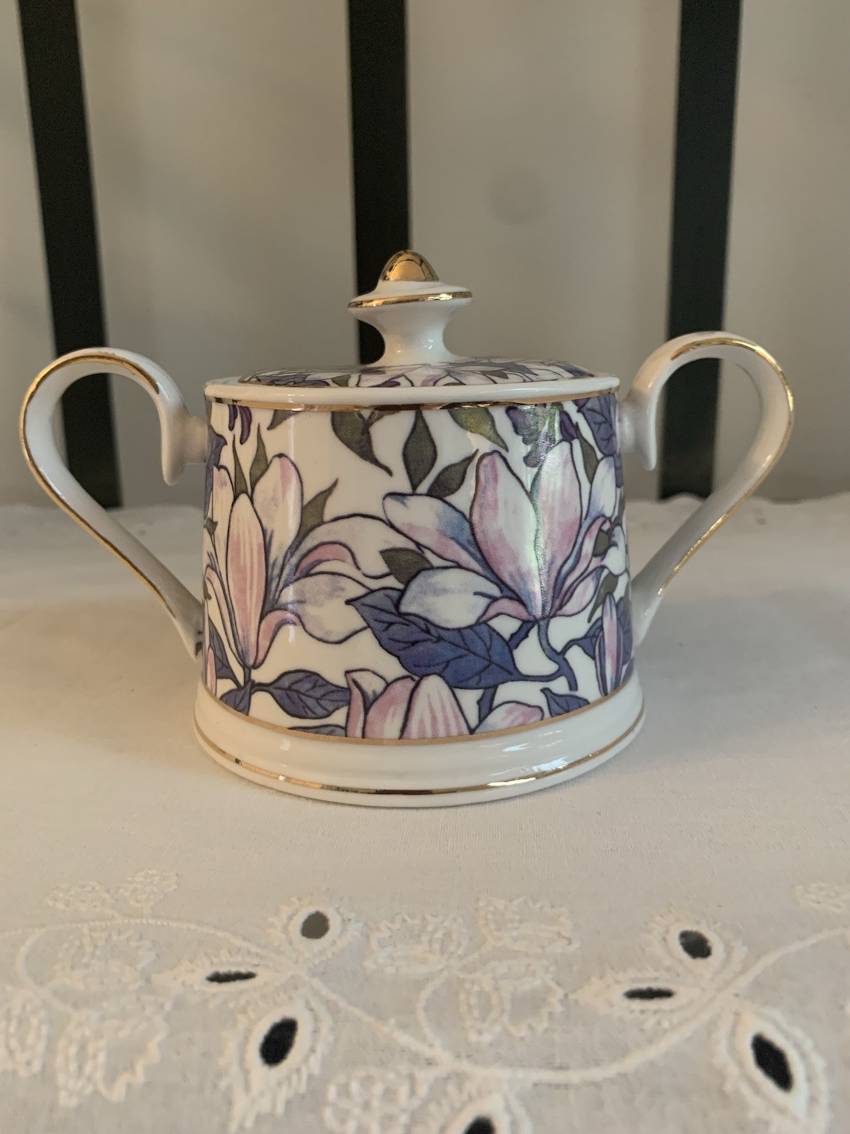 Grace\'s Teaware Purple and Pink Iris Sugar Bowl with Lid Grace\'s Teaware Purple and Pink Iris Sugar Bowl with Lid