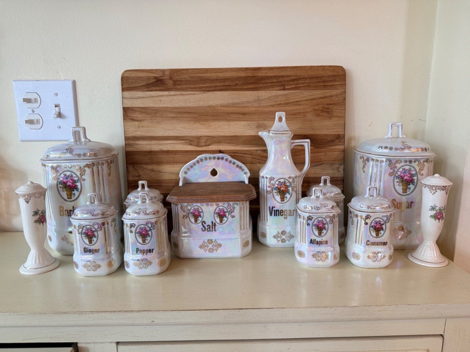 Vintage JB &W Bavaria Lusterware German Canister Set Floral set of 10 plus extra