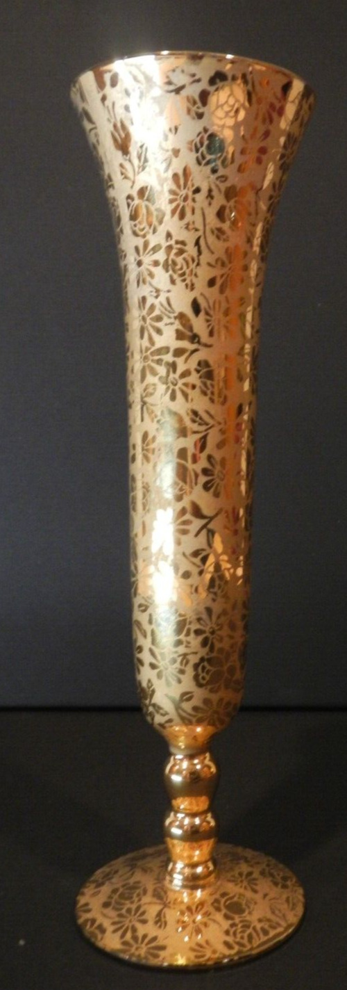 Crystal Bud Vase - 22k Gold - Floral Overlay - RANSGIL - VINTAGE