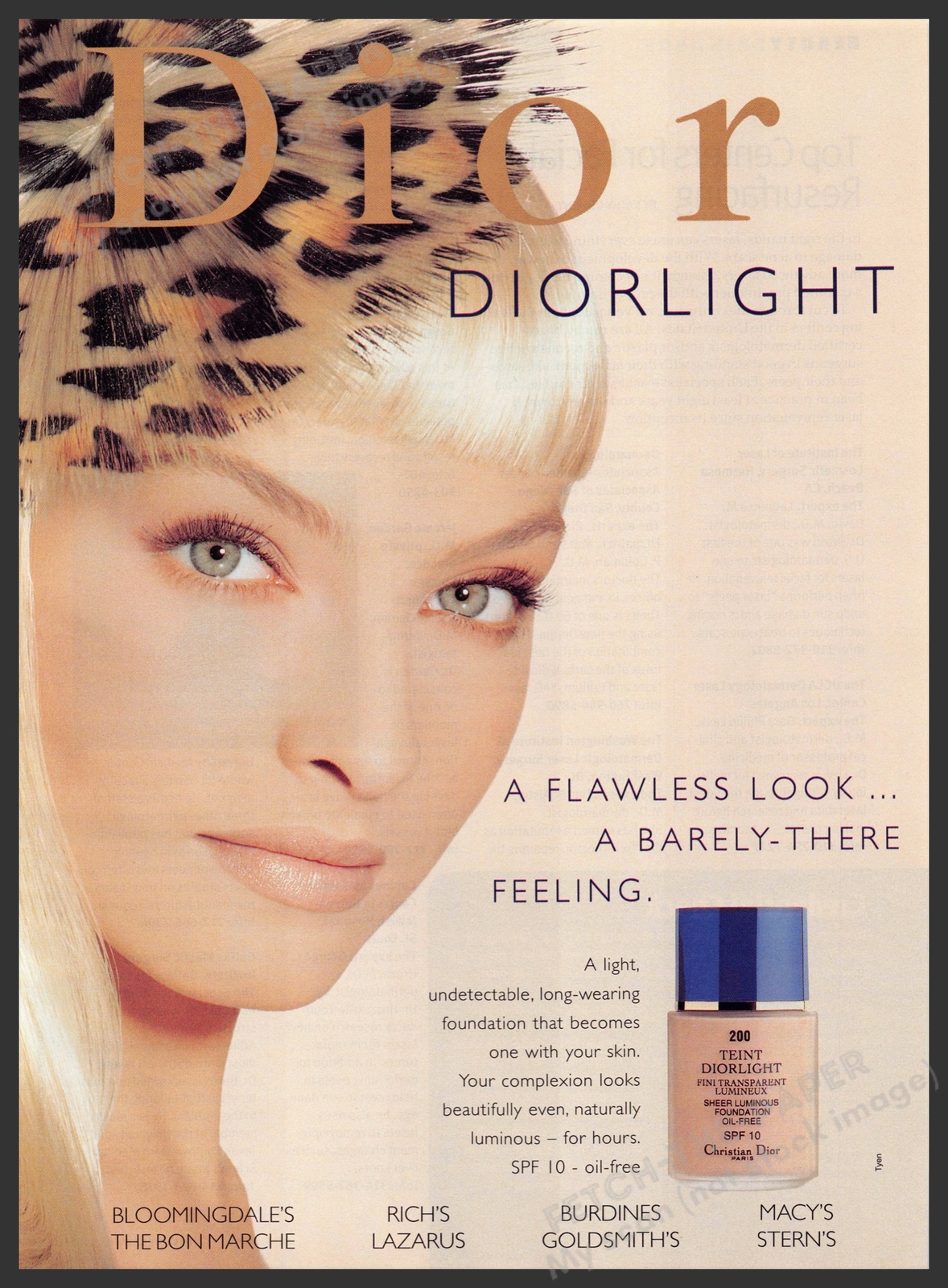 Dior 1990s Magazine Print Advertisement 1998 Diorlight Kristina Semenovskaya