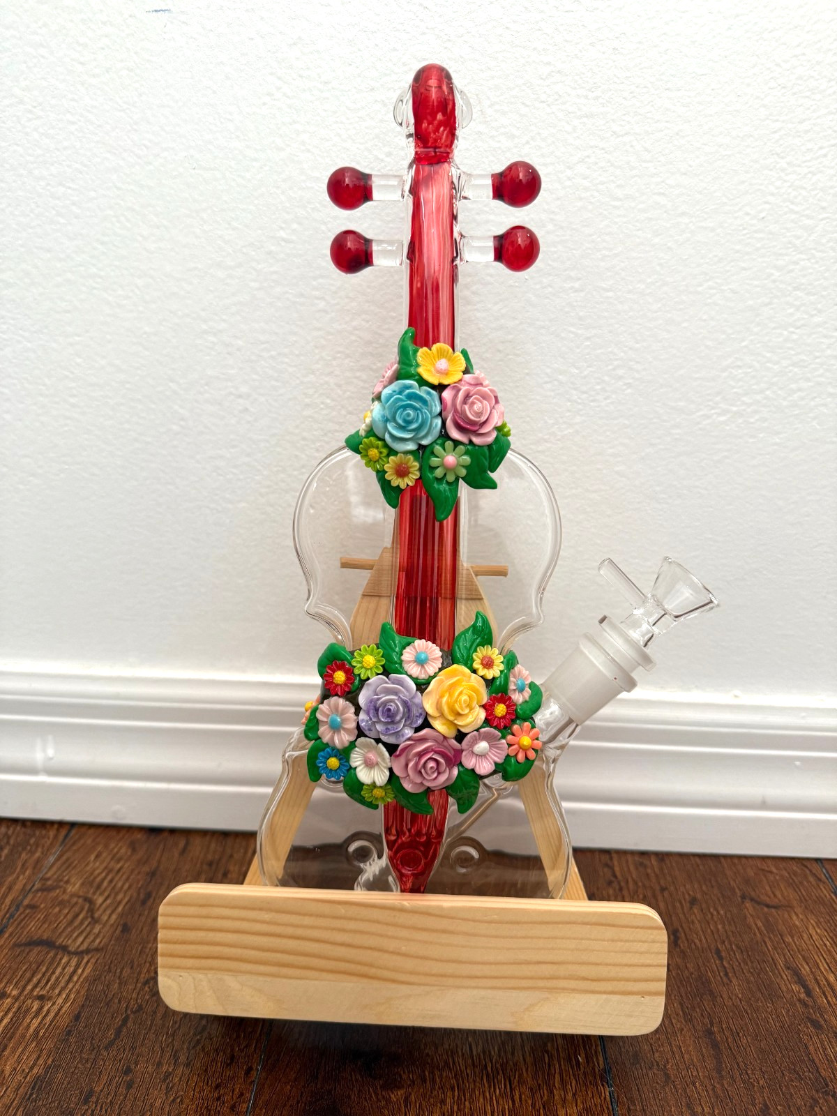 11.5” Premium Glass Water Hookah Art Floral Violin Guitar 14mm