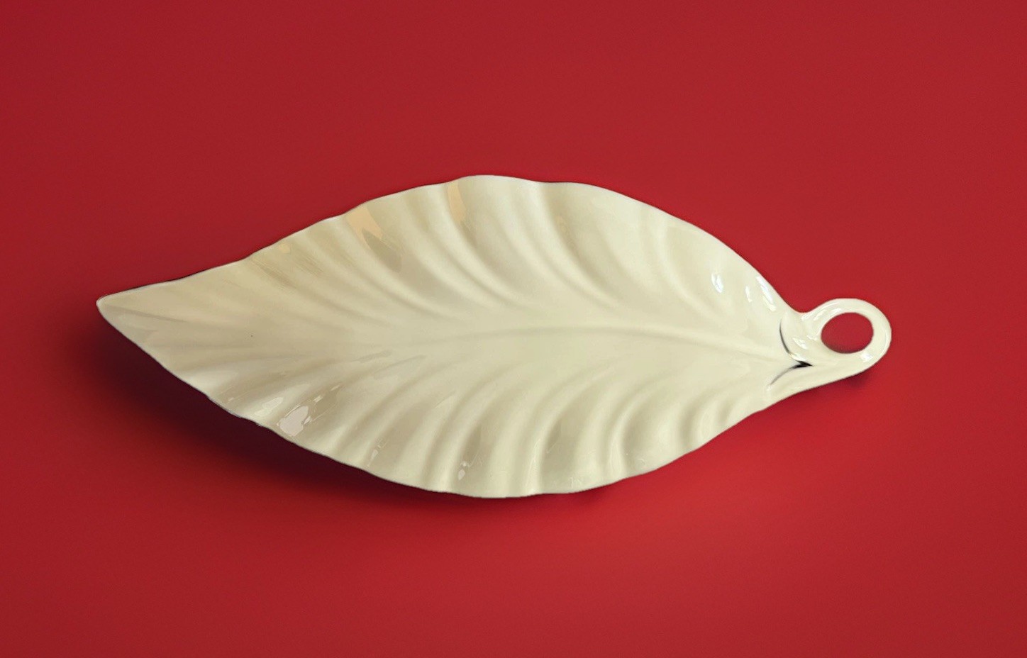 LENOX LEAF SHAPED WOODLEAF COLLECTION CANDY DISH TRINKET BOWL SILVER TRIM VTG