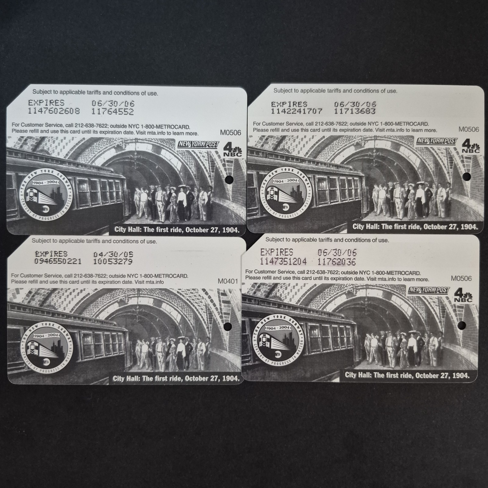 NY MetroCard: 1904 City Hall The First Ride,  2004 Subway Centennial, Lot of  4
