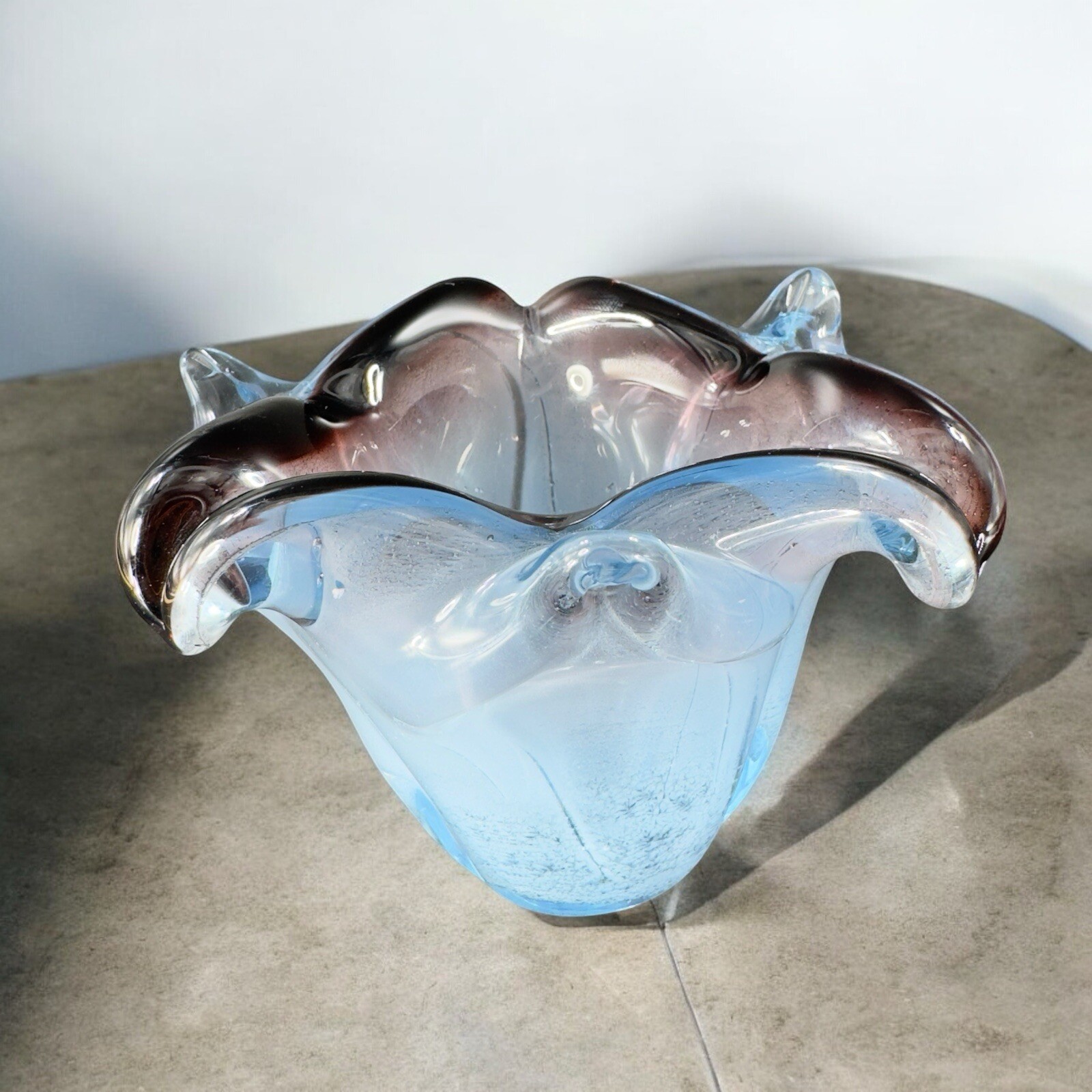 Vintage Venetian Art Glass Ashtray Bowl Dish Hand Blown Blue Amethyst Italian