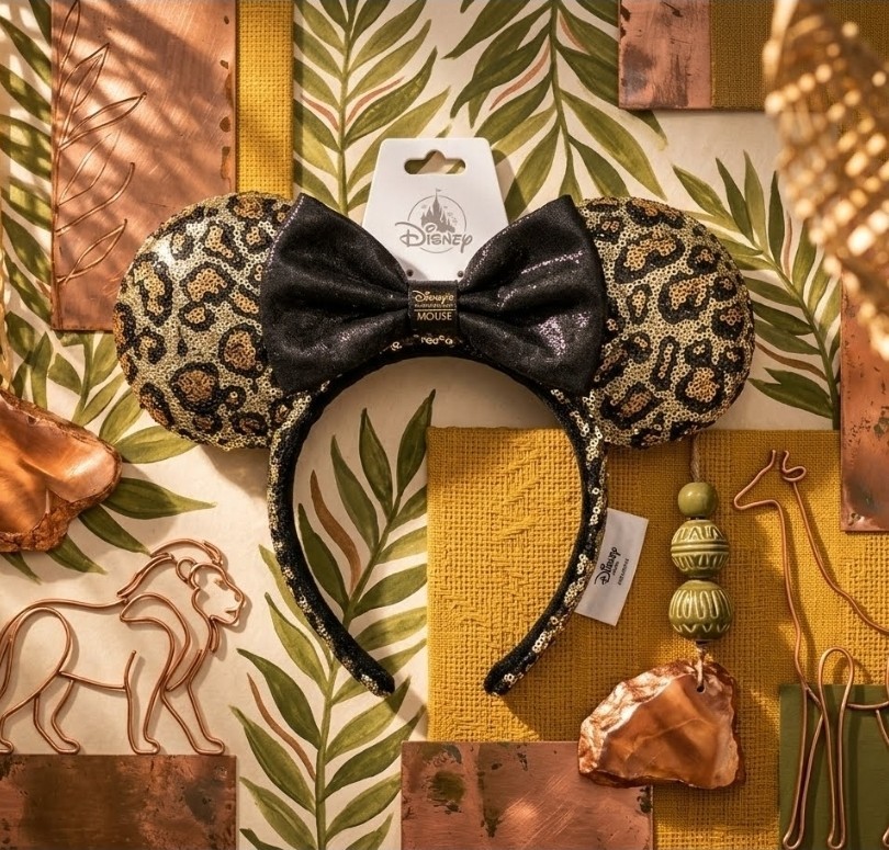 Disney Park Animal Kingdom Leopard Animal Print Sequined Minnie Ears Headband