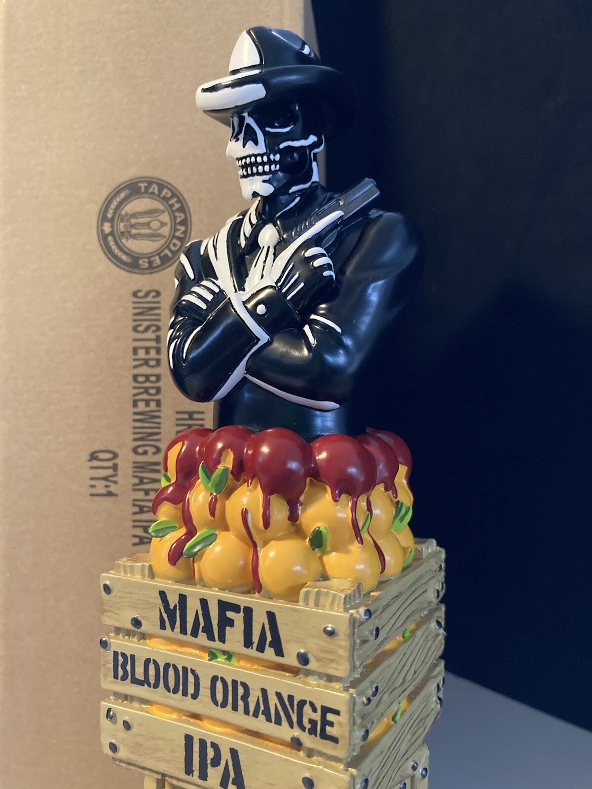 Sinister Brewing Beer Tap Handle Mafia Blood Orange IPA Skeleton Skull Gangster