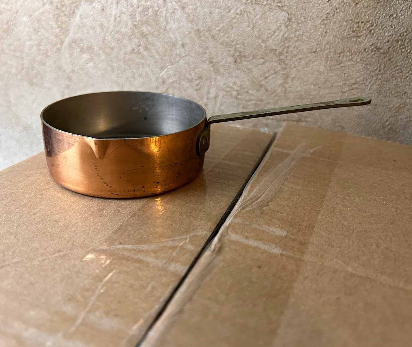 Vintage Copper 1 Cup Measuring Cup Brass Handle Tinned Interior Country Decor⁠