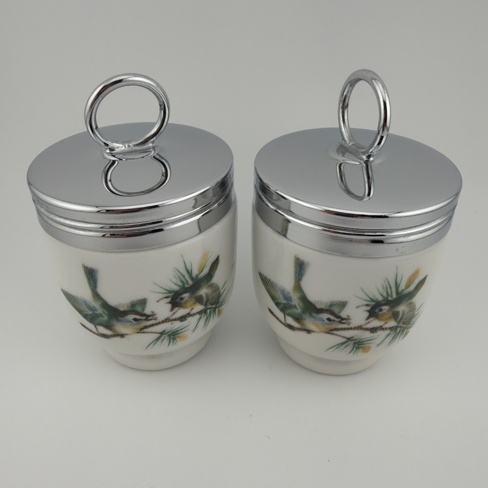 Vintage Royal Worcester Bird Pattern Egg Coddler Set of 2