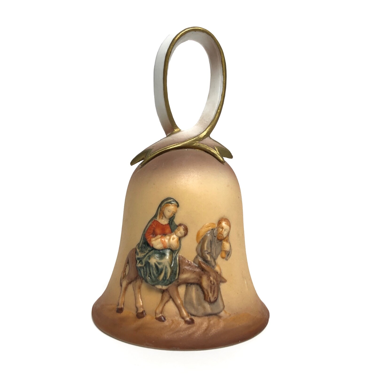 Vintage Porcelain Hand Bell Holy Family Fleeing to Egypt on Donkey Religious