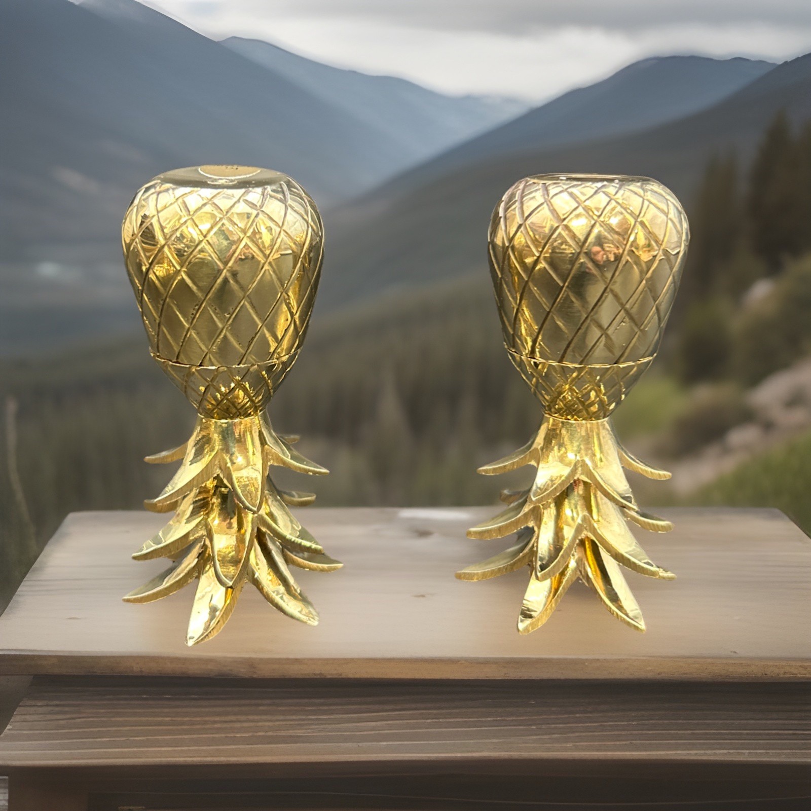 Pair Vintage Brass Pineapple Candleholders Hollywood Regency Style New Old Stock Pair Vintage Brass Pineapple Candleholders Hollywood Regency Style New Old Stock