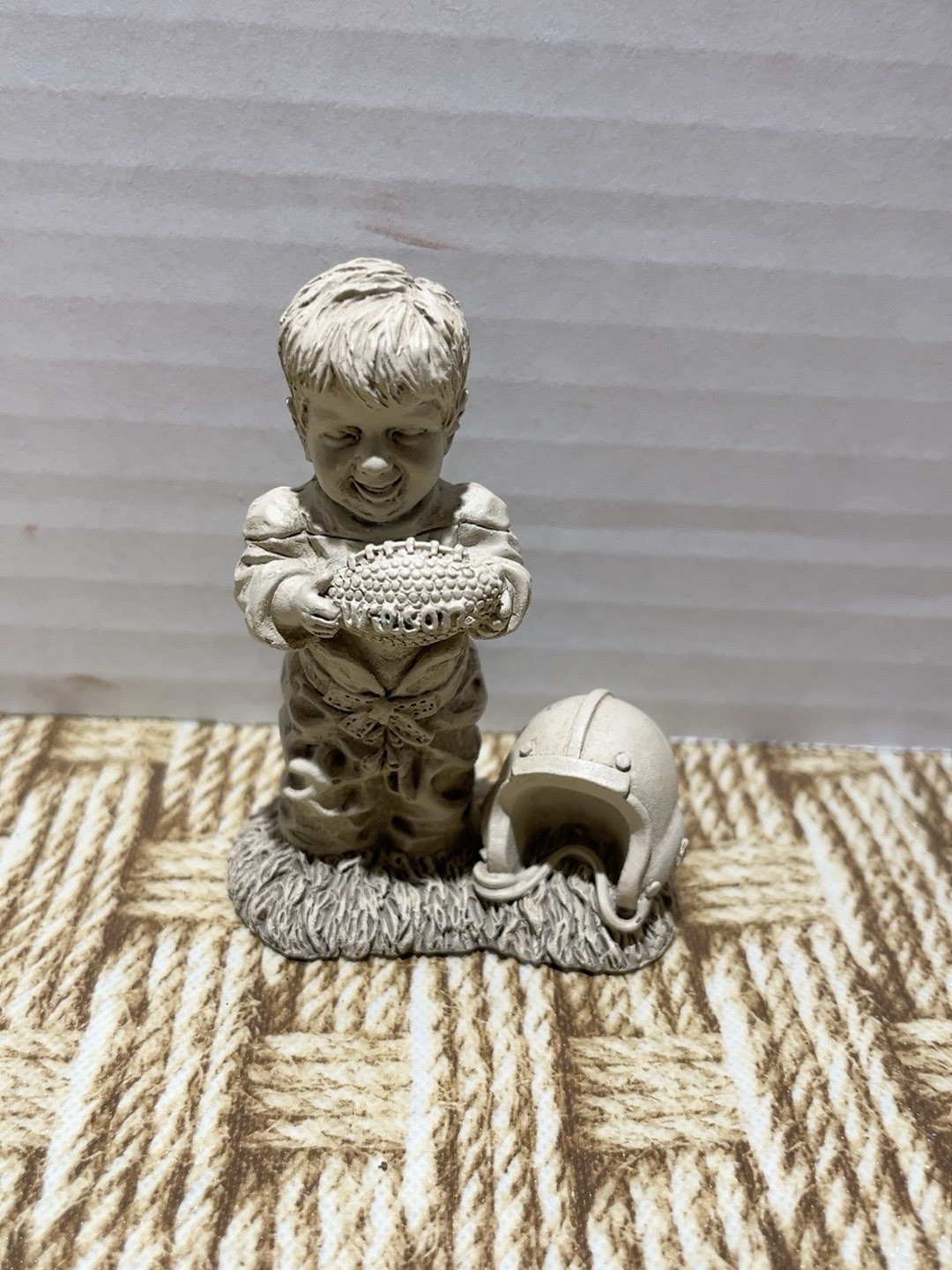 Football Boy Figurine Holding Wilson Football Helmet Sports Decor 3” Football Boy Figurine Holding Wilson Football Helmet Sports Decor 3”