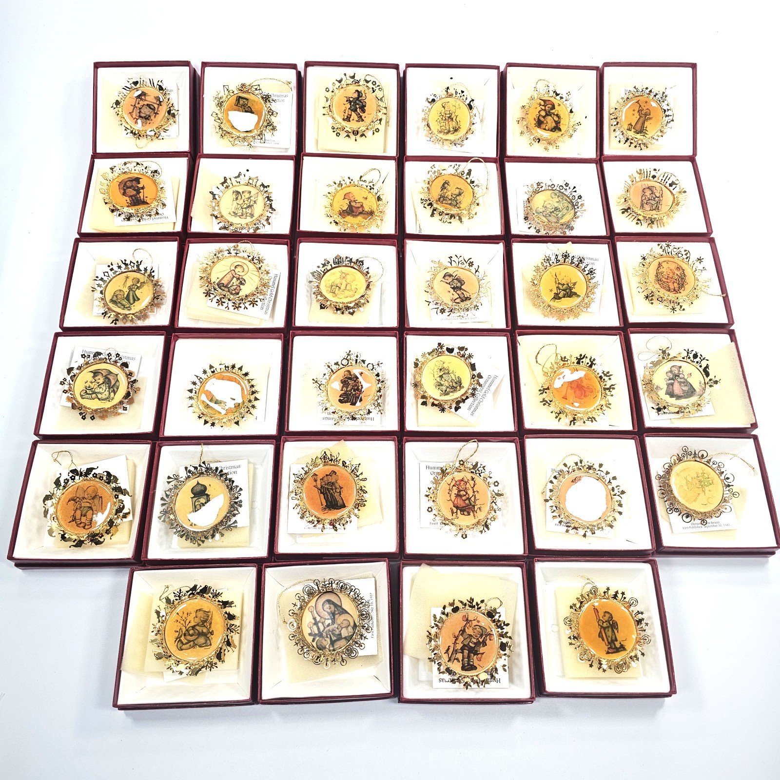 Vintage 1987 Hummel Gold Christmas Ornament Collection Lot of 34 Boxed w Cards