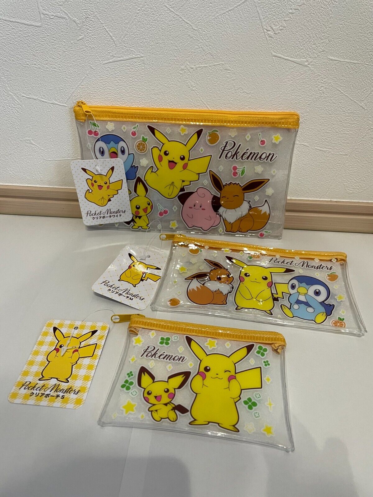 Poket Monsters Clear pouch 3 sizes set FOR SALE IN JAPAN ONLY