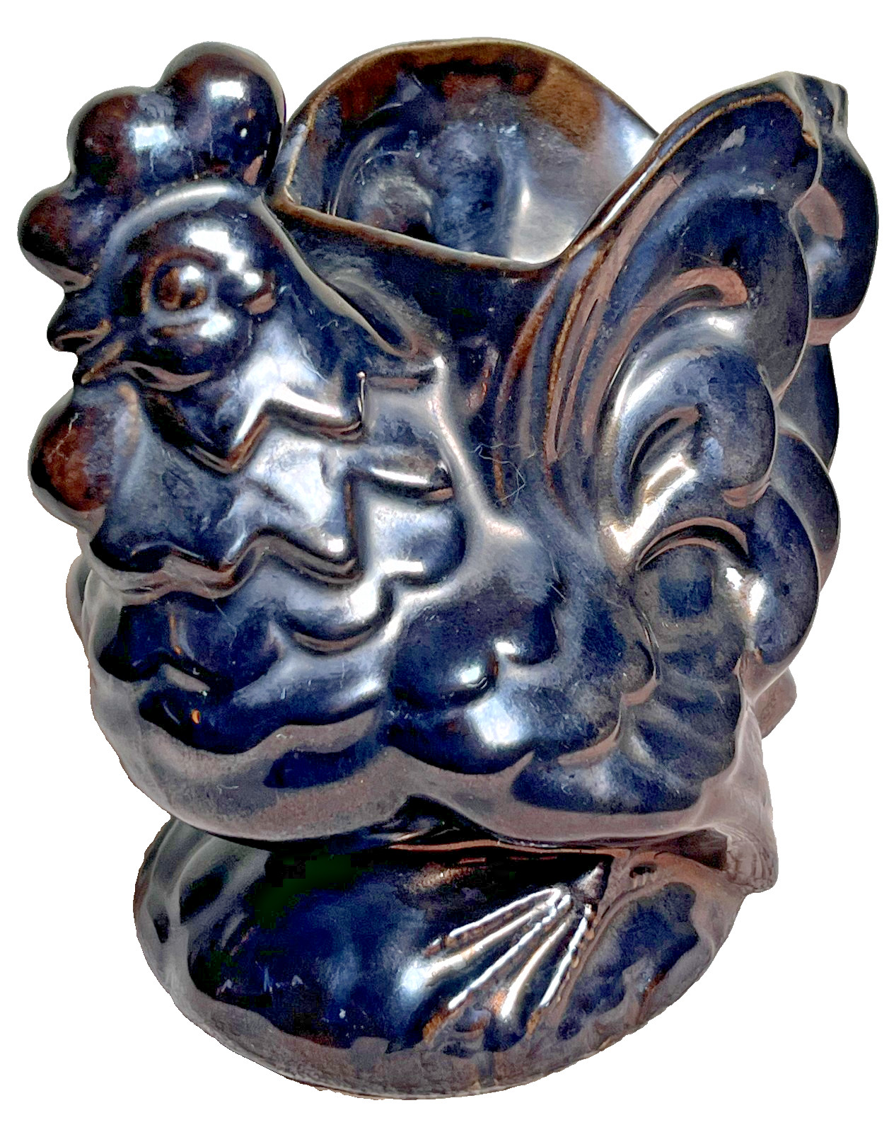 Vintage Pottery Rooster Planter Kenwood USA 1503 Brown Brass Bronze Color